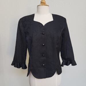 Black Dressy Blazer Leslie Fay Womens 10P 12P READ Party Evening Coverup Top